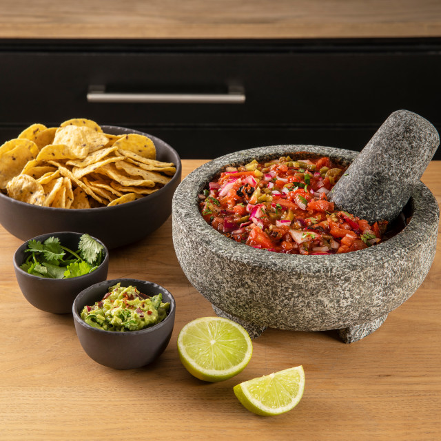 Humble & Mash Granite Mexican Pestle & Mortar in use 