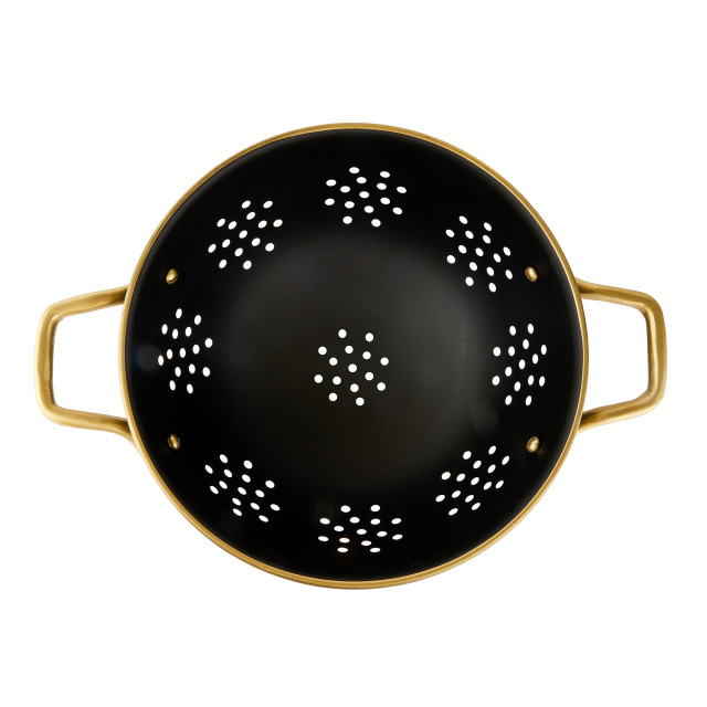 MasterClass Stainless Steel Matte Black & Brass Colander, 24cm top view