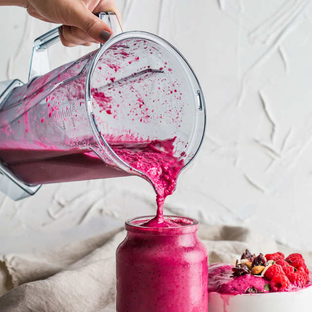 Omniblend V Narrow Base Blender, 2L - Maroon in use