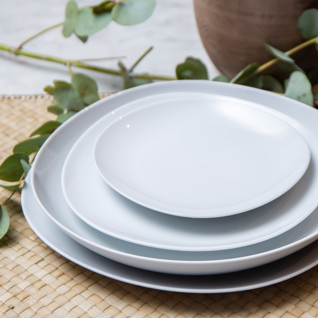 Vista Alegre Karma White Porcelain Dessert Plates, Set of 4 in use