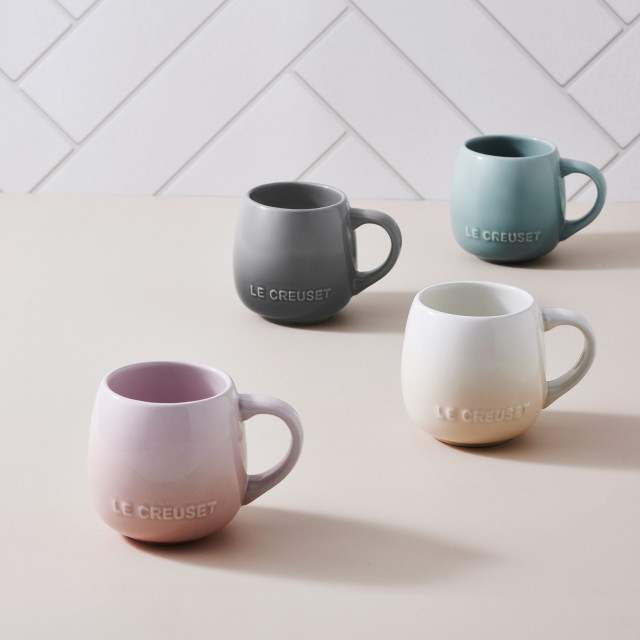 Le Creuset Coupe Collection Sphere Mug, 320ml - Sea Salt in use