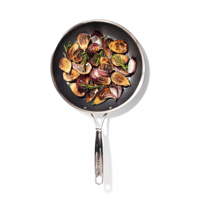 Jan Stainless Steel Non Stick Frying Pan with Honeycomb Finish - 24cm in use