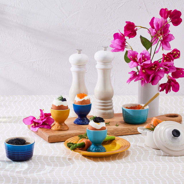 Le Creuset Riviera Collection Footed Egg Cups, Set of 4 in use