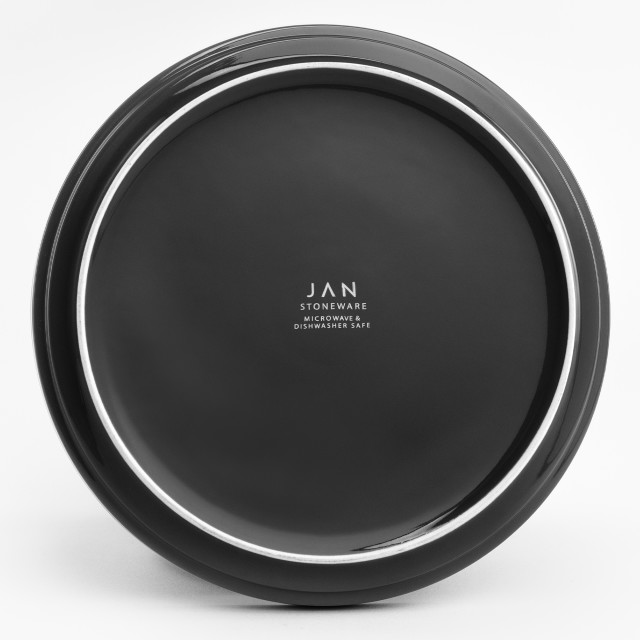 JAN Flat Stackable Dinner Plate, Set of 4 - Dark Grey angle shot