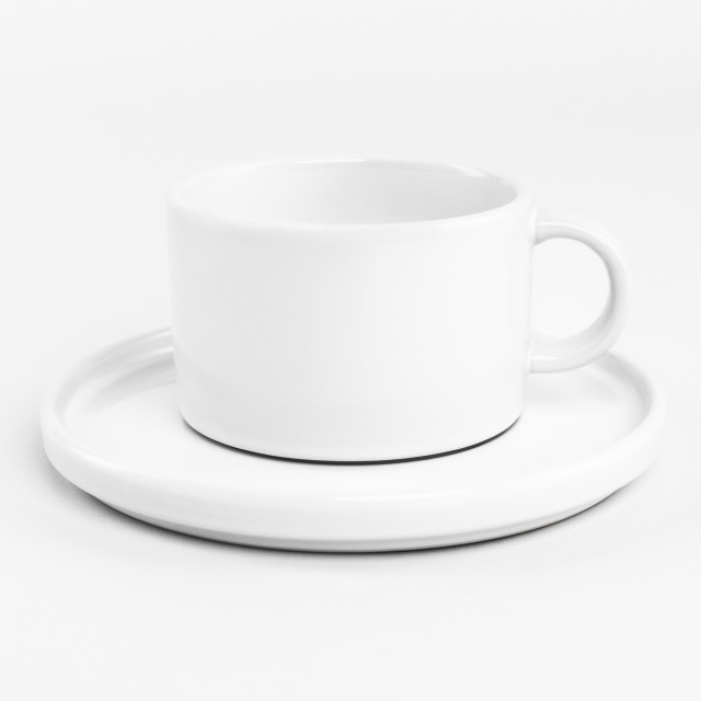 JAN Flat Stackable Tea Cup & Saucer, Set of 4 - 250ml - White product shot
