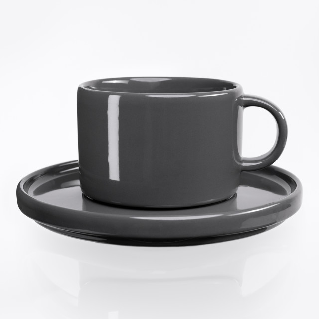 JAN Flat Stackable Tea Cup & Saucer, Set of 4 - Dark Grey product shot
