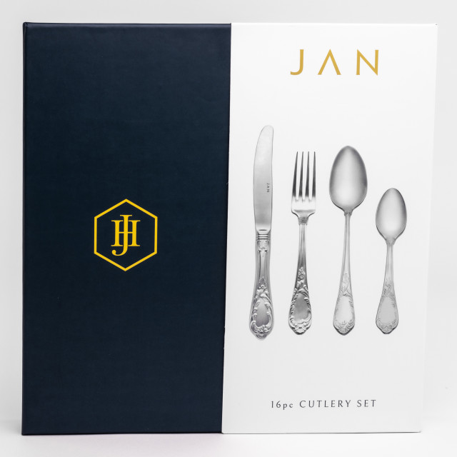 JAN Pluto 16 Piece Cutlery Set packaging shot