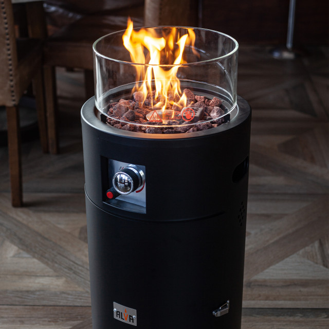 Alva Gas Fire Pit with Lava Stones in use 