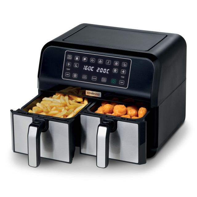 Kenwood HFM75 Dual 8L Air Fryer 3.4kg - Black/Stainless Steel in use