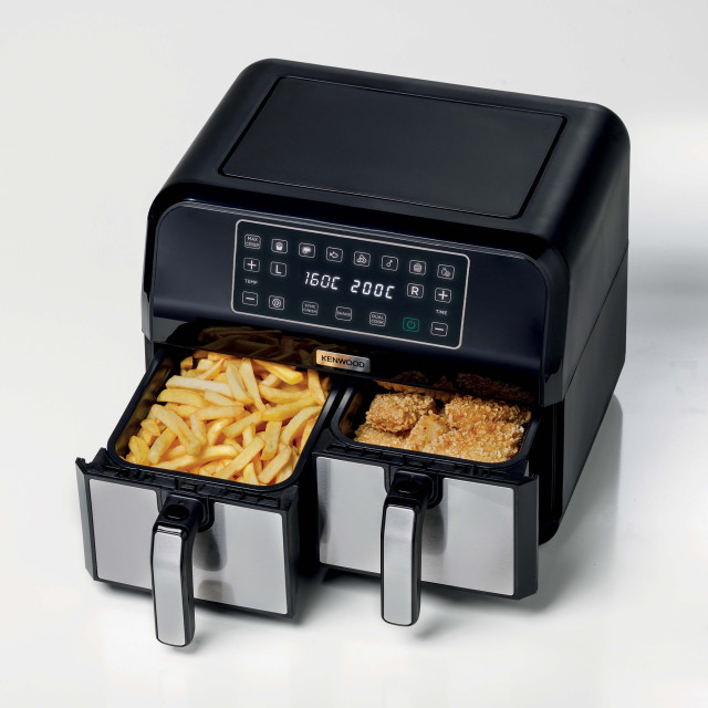 Kenwood HFM75 Dual 8L Air Fryer 3.4kg - Black/Stainless Steel in use
