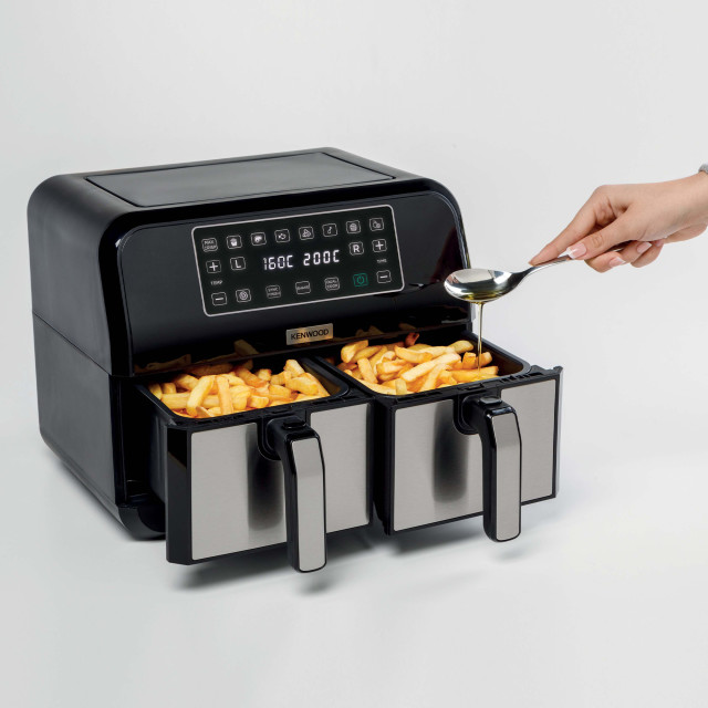 Kenwood HFM75 Dual 8L Air Fryer 3.4kg - Black/Stainless Steel in use