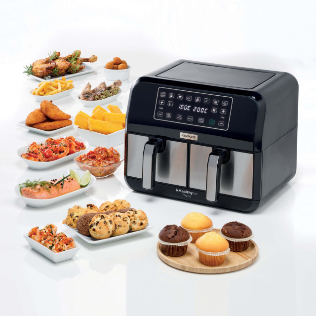 Kenwood HFM75 Dual 8L Air Fryer 3.4kg - Black/Stainless Steel in use