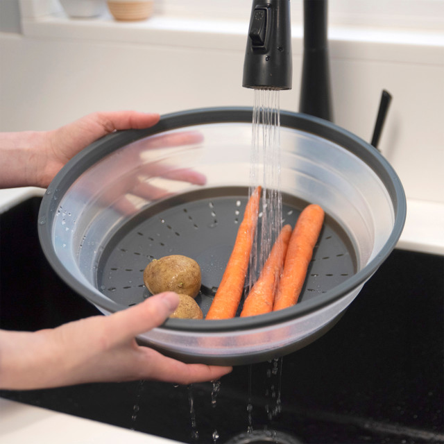 Tovolo Collapsible Microwave Food Cover & Colander - Large in use