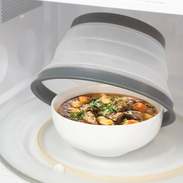 Tovolo Collapsible Microwave Food Cover & Colander - Small in use