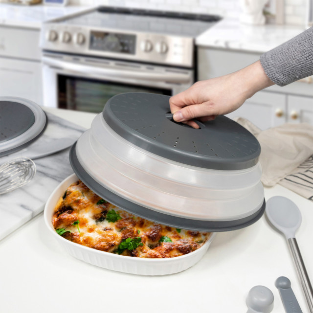 Tovolo Collapsible Microwave Food Cover & Colander - Large in use
