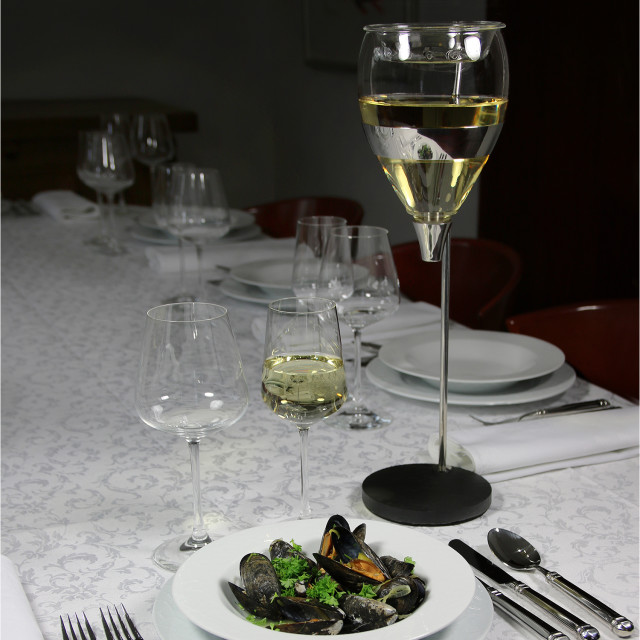 Vagnbys Table Tower Wine Decanter and Aerator in use