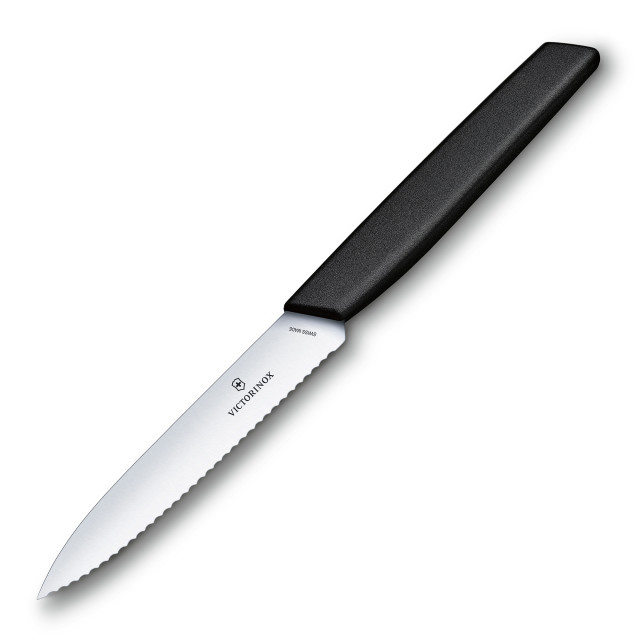 Victorinox Swiss Modern Serrated Paring Knife, 10cm - Black side view