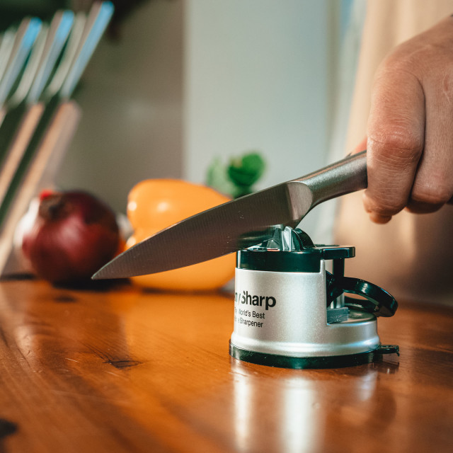 AnySharp Suction Knife Sharpener - Silver in use