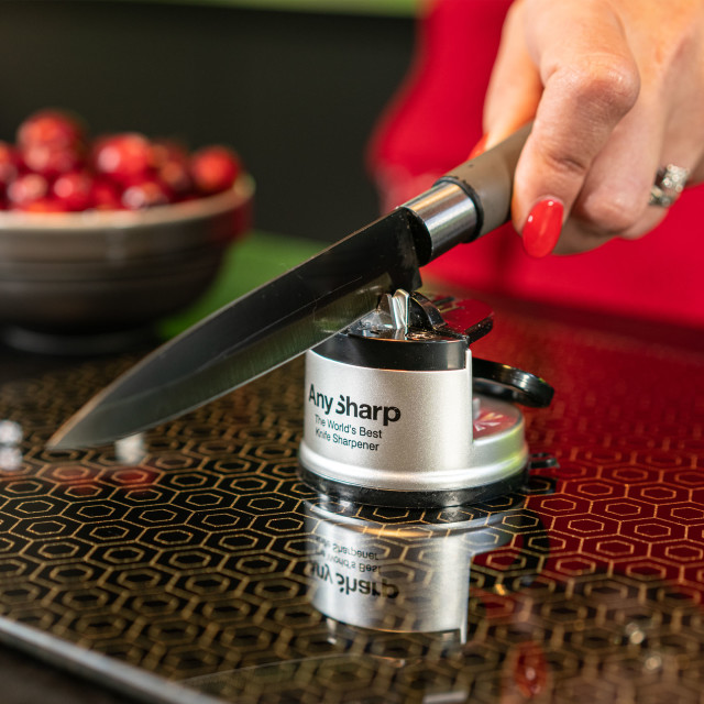 AnySharp Suction Knife Sharpener - Silver in use