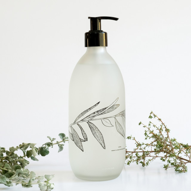 Fijn Botanicals Fynbos Liquid Soap, 500ml - Frosted Glass Product In Use