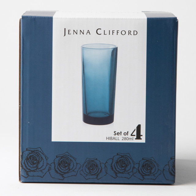 Jenna Clifford Solid Colour Highball Glasses, Set of 4 - Dark Blue Product Packaging