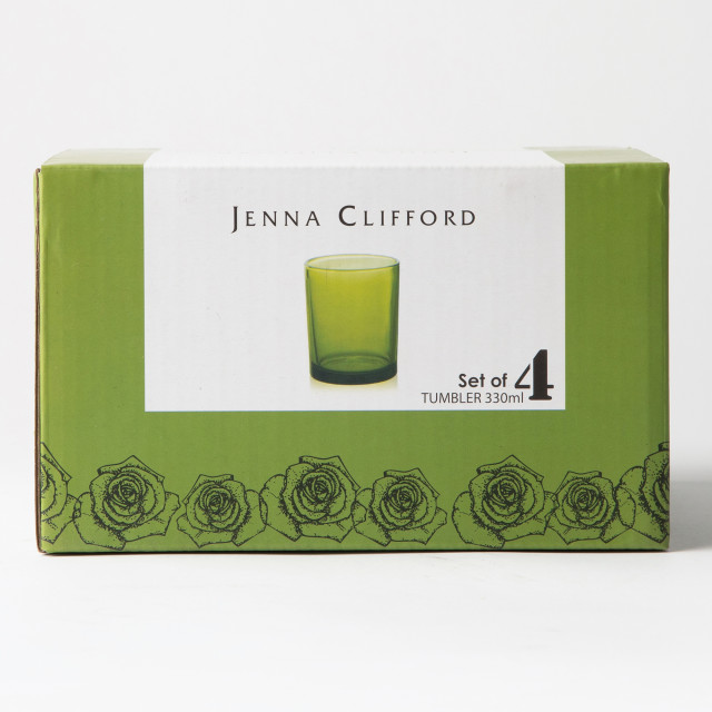 Jenna Clifford Solid Colour Tumbler Glasses, Set of 4 - Green Product Packaging