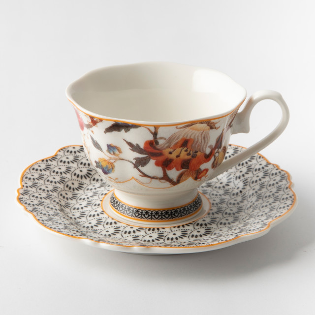 Jenna Clifford Midnight Bloom Tea Cup & Saucer in Gift Box, Set of 4 Product Side View