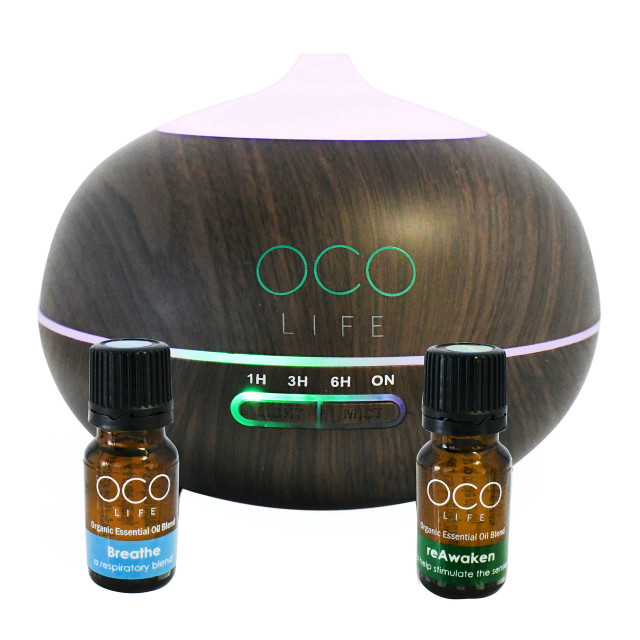 OCO Life The Zen Dark Wood Diffuser with 2 10ml oils Breathe & ReAwaken, 400ml - Dark wood grain Product Detail Image