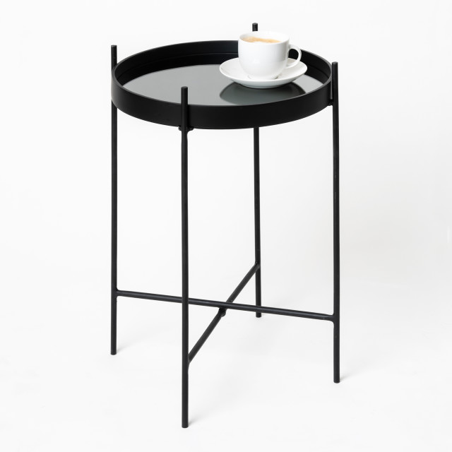 Native Decor Matte Black Mirror Side Table Product In Use