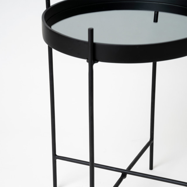 Native Decor Matte Black Mirror Side Table Product Detail Image