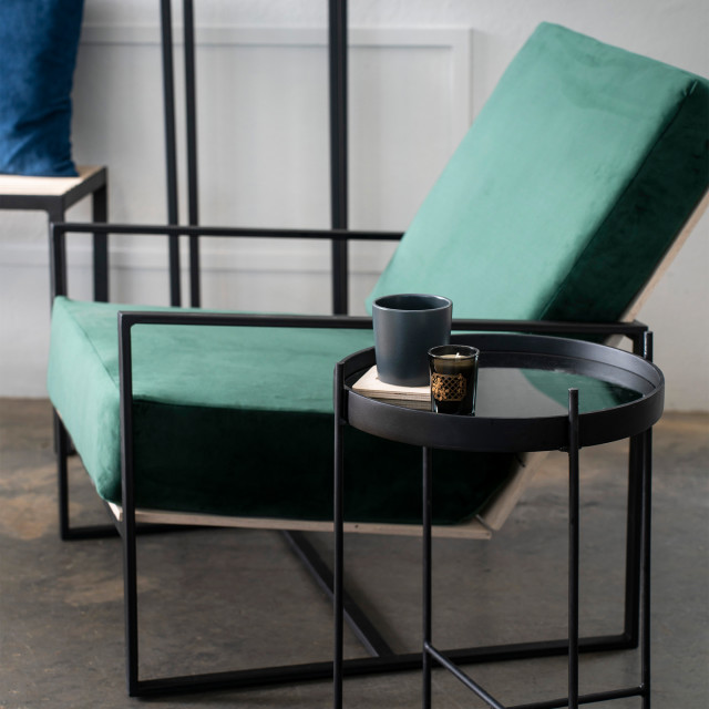 Native Decor Matte Black Mirror Side Table Product In Use