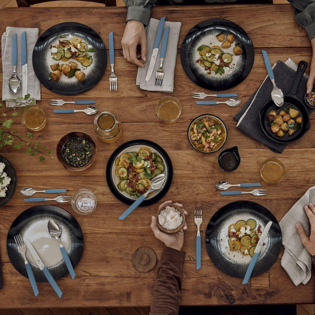 Victorinox Swiss Modern Table Fork - Cornflower Blue Product In Use