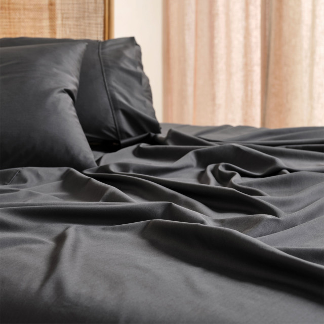 Linen House Elka Bamboo 500 Thread Count Charcoal Flat Sheet - Double/Queen Product Detail Image