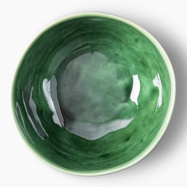 Mervyn Gers Glazed Stoneware Small Round High Bowls, Set of 2 - Fig Green Product Top Down View