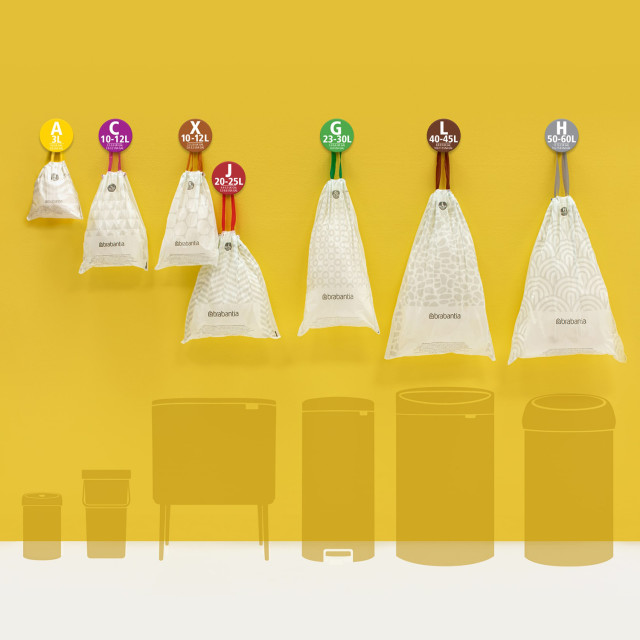 Brabantia BinLiners, Pack of 6 - Code H, 50-60L diagram showing scale