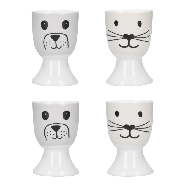 KitchenCraft Cat and Dog Egg Cups, Set of 4