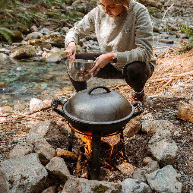 Barebones All-in-One Cast Iron Grill in use