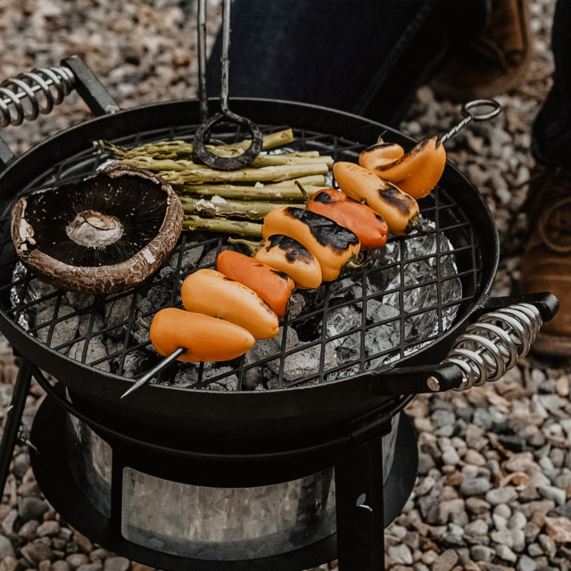 Barebones All-in-One Cast Iron Grill in use