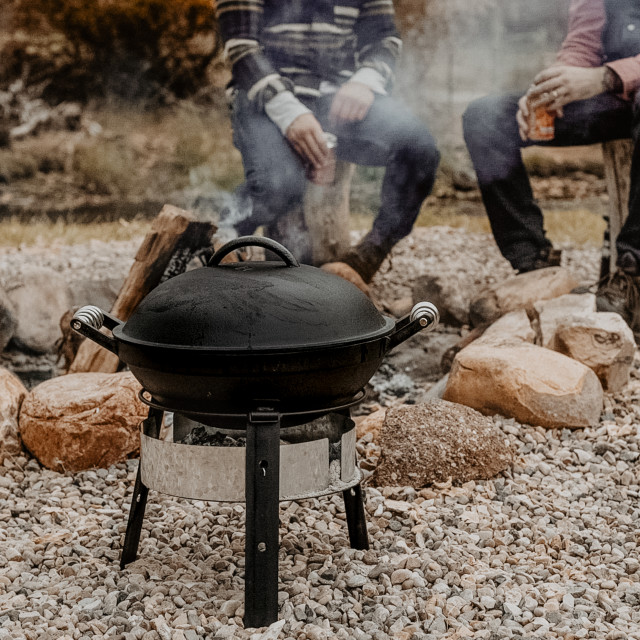 Barebones All-in-One Cast Iron Grill in use