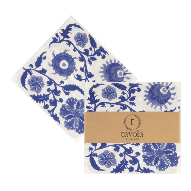 Tavola Suzani Biodegradable Paper Napkins, Pack of 25 - Blue