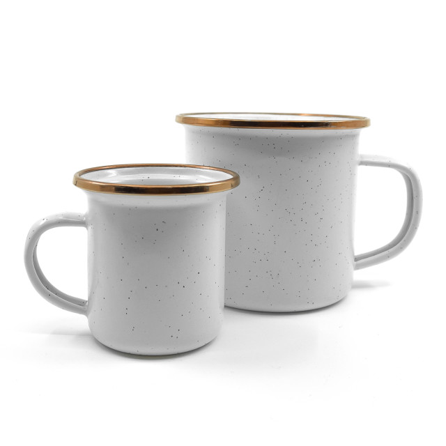 Barebones Enamel Espresso Cup, Set of 2 - Eggshell detail with a tea cup