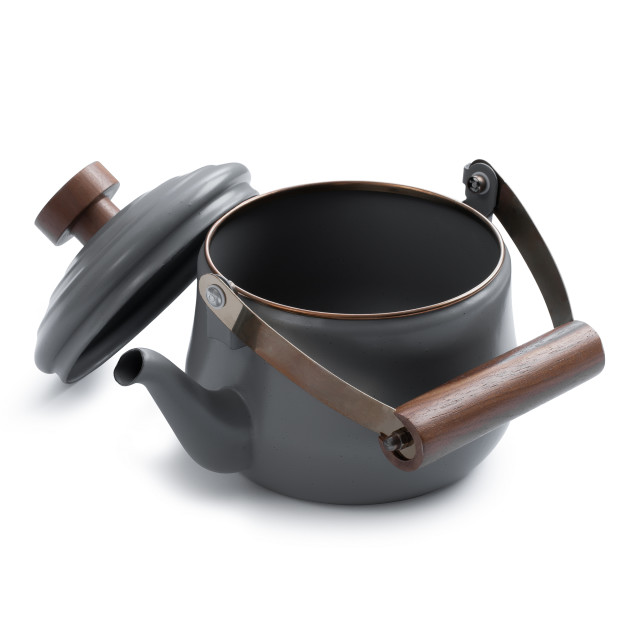 Barebones Enamel Teapot - Slate Grey side view