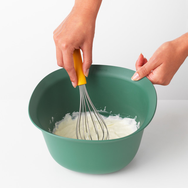 Brabantia Tasty Large Whisk Product Whisking Cream In A Green Bowl