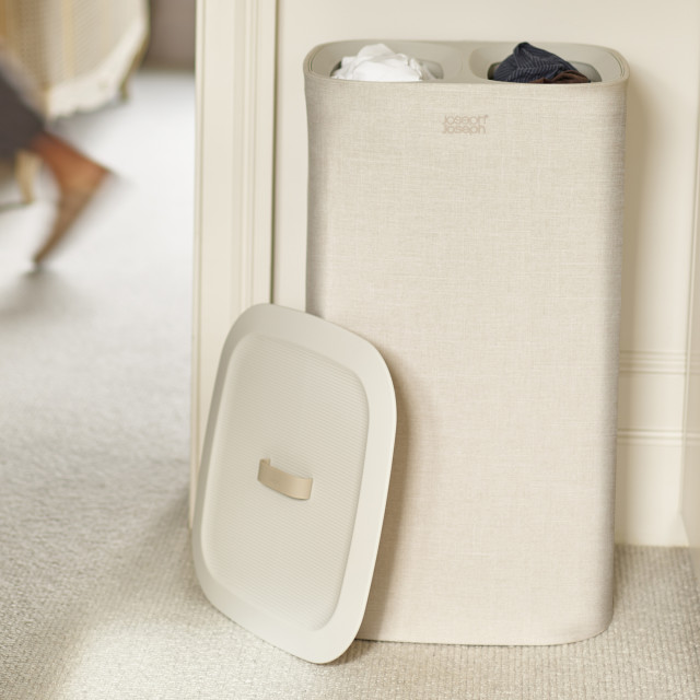 Joseph Joseph Tota 60L Laundry Separation Basket - Ecru in the bedroom