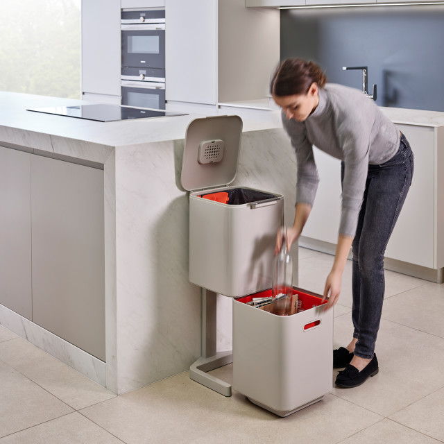 Joseph Joseph Totem Compact 40L Waste & Recycling Bin - Stone Product Lifestyle Image