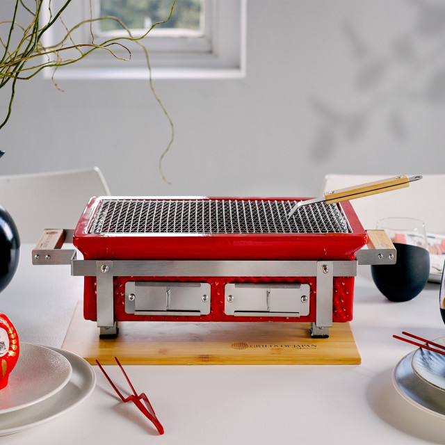 Grills of Japan Hibachi Table Grill - Red on the table