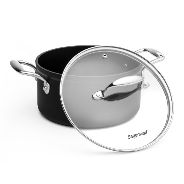 Sagenwolf Titanium Series Non-Stick Casserole Pot with Glass Lid - 20cm Product 45 Degree Angle Image