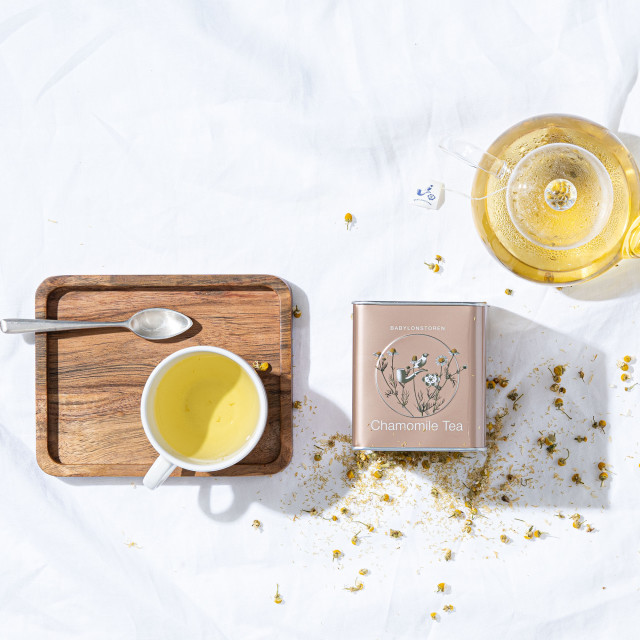 Babylonstoren Organic Chamomile Tea Bags, Pack of 30, tea cup and tea pot set up