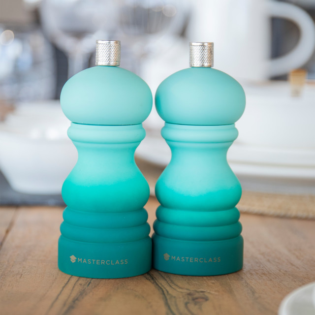 MasterClass Salt or Pepper Mill, 12cm  - Turquoise Ombrï¿½ on the table