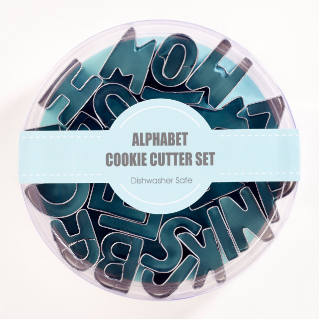 Olala Alphabet Cookie Cutters, Set of 26 packaging